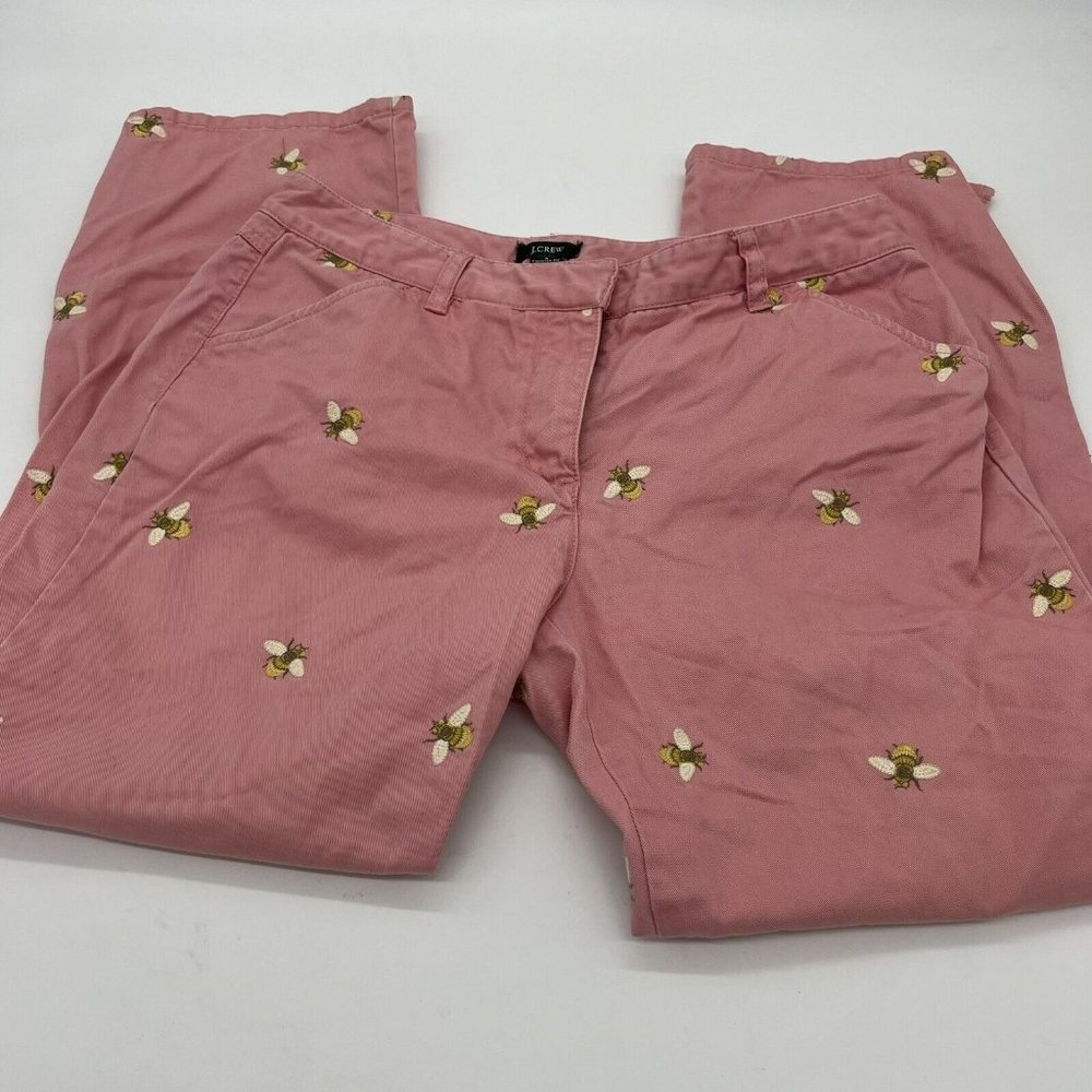 J Crew Women's 100% Cotton Pink Pants Jeans with Appliqué Bees Size 6